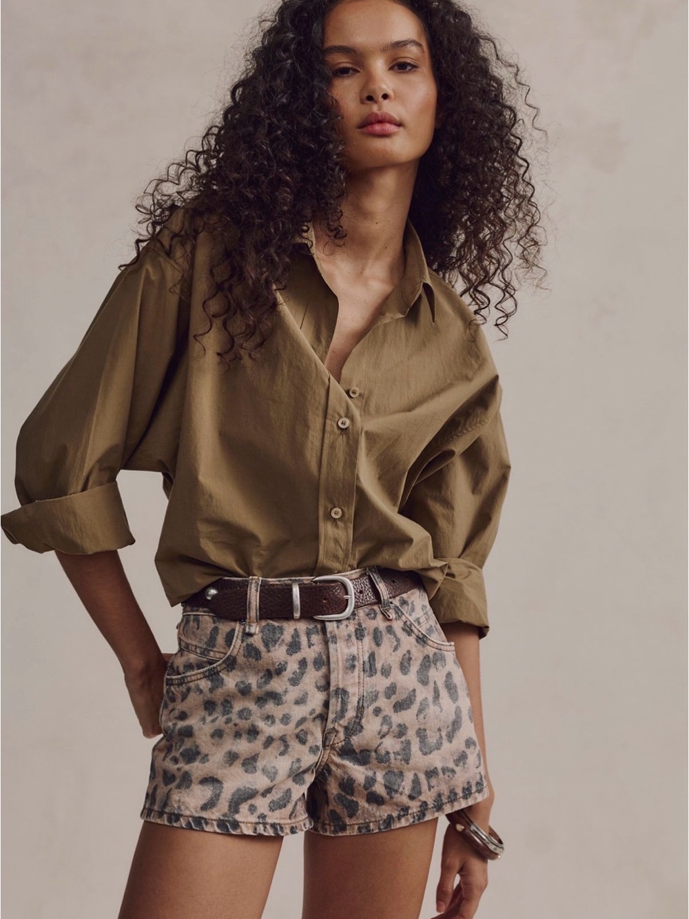 Free People Leopard Print Denim Shorts